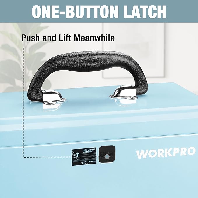 WORKPRO 10.8" Portable Mini Metal Tool Box with Removable Color-Matching Tray, One-Button Latch Toolbox, Steel Tool Chest with PP Handle, Compact Storage Organizer for Home, Office or Workshop
