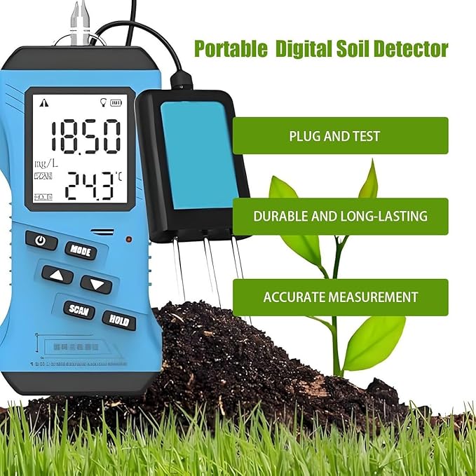 Portable Dissolved Oxygen and NPK Tester, Backlit LCD Soil Test Kit for Garden, Lawn, Farm, Indoor and Outdoor Plants