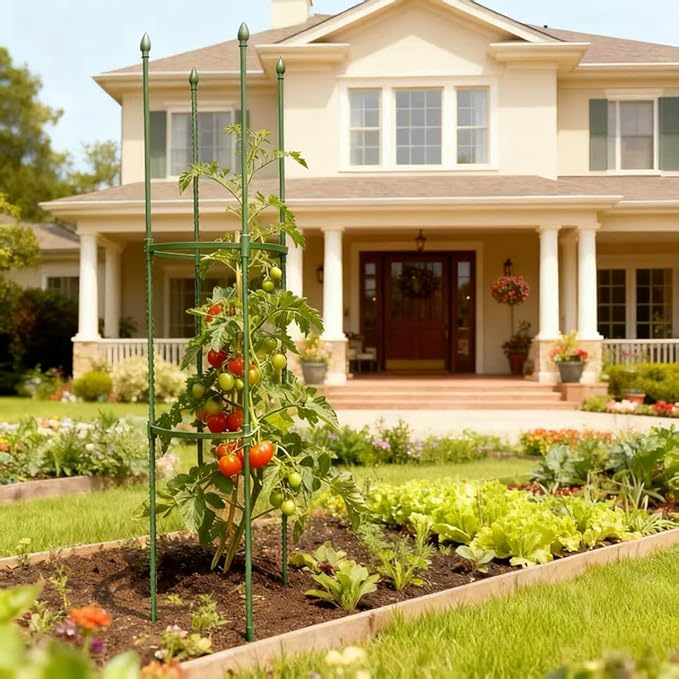 Tomato Cages for Garden&Pots, 2 Pack 50" Plant Support Trellis for Tomatoes, Cucumbers, Beans | Heavy-Duty Steel with Rust-Proof Coating | Garden Stakes for Outdoor Indoor Plants