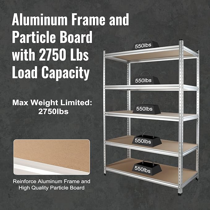 WORKPRO 5-Tier Storage Shelving Unit, 48”W x 24”D x 72”H, Adjustable Storage Rack Heavy Duty Aluminum Alloy Shelf, 2750 lbs Load Capacity (Total), for Garage, Kitchen, Warehouse,10 Pack