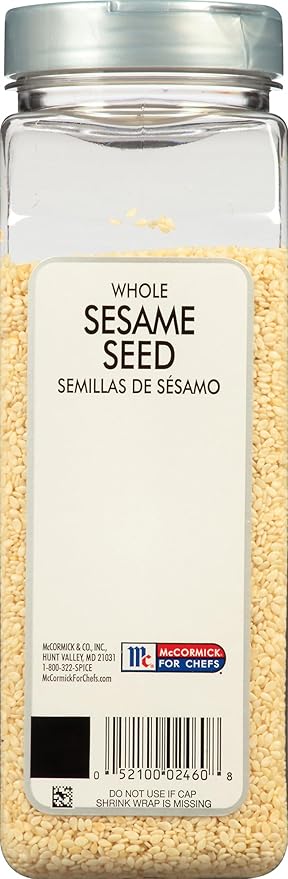 McCormick Culinary Whole Sesame Seed, 16 oz (Pack of 6) - Six 16 Ounce Containers of Hulled Whole White Sesame Seeds Perfect for Noodle Dishes, Sushi, Stir-Fries and Coating for Meat and Fish