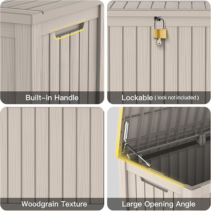 Mars Villa 150 Gallon Outdoor Storage Box, Large Resin Deck Box Waterproof, for Pool Supply Storage, Outdoor Patio Furniture Cushion, with Hydraulic Hinge, UV-Resistant and Weatherproof, Greige