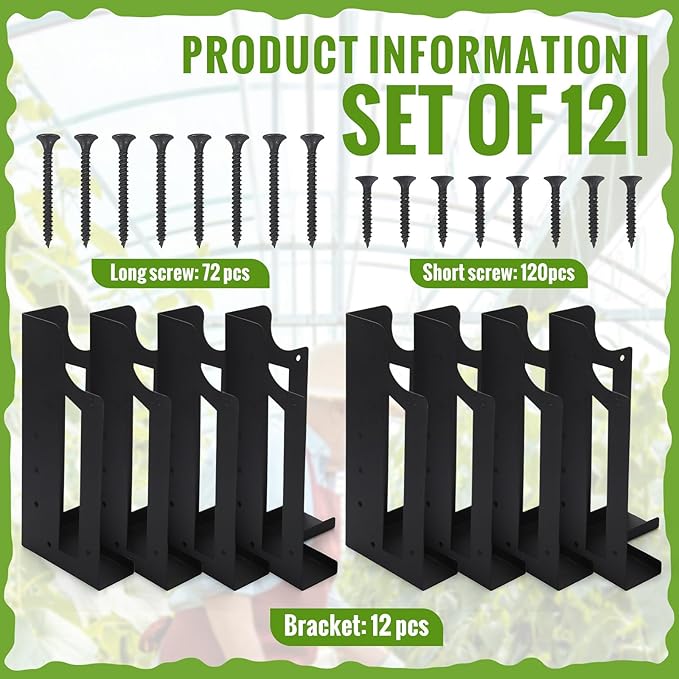 12 Pack Raised Garden Bed Corner Brackets with Securing Lip Fits Lumber up to 2" x 12" Metal Garden Corner Bracket for Wood Frame Bed 4.7" L x 2" W x 10.5" H
