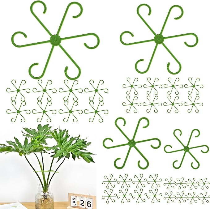 32 Pcs Plant Stem Support, Climbing Houseplant Stem Supports, Plants Holder Hook for Indoor Home Garden, 4 Sizes Eight for Each Size (Green)