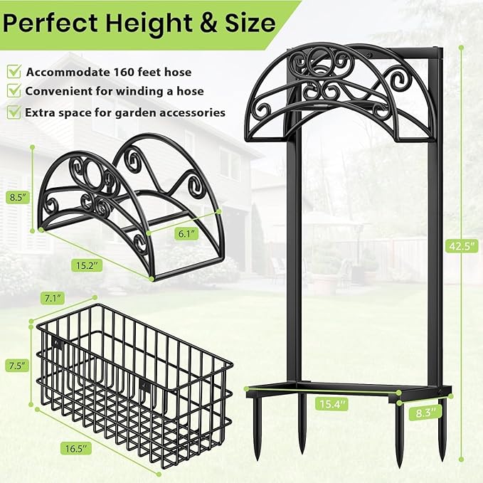 TomCare Garden Hose Holder Upgraded Water Hose Holder Heavy Duty 4 Spikes Hose Hanger Holds 160 Feet Hoses Stable Freestanding Hose Storage Organizer for Outside Yard