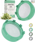 Elementi Sprouting Lids for Wide Mouth Mason Jars (Set of 2), Sprouting Jar Kit for Organic Sprouts, Alfalfa & Mung Bean Sprouts Grow Kit, 316 Stainless Steel Mesh Screen Strainer Lid (Mint)