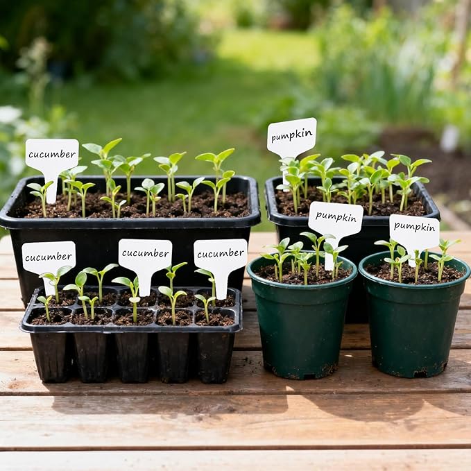 KINGLAKE Plant Labels 4 Inch - 200Pcs Plastic Plant Tags Markers T-Type Garden Labels Waterproof with Permanent Marking Pen for Seedlings Indoor Outdoor Garden Nursery Greenhouse