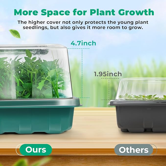 Seed Starter Tray, Seed Starter Kit with Grow Lights and Heat Mat, 48-Cell Seed Growing Tray, Seed Starting Trays Plant Starter Kit and Base, Indoor Gardening Plant Germination Trays