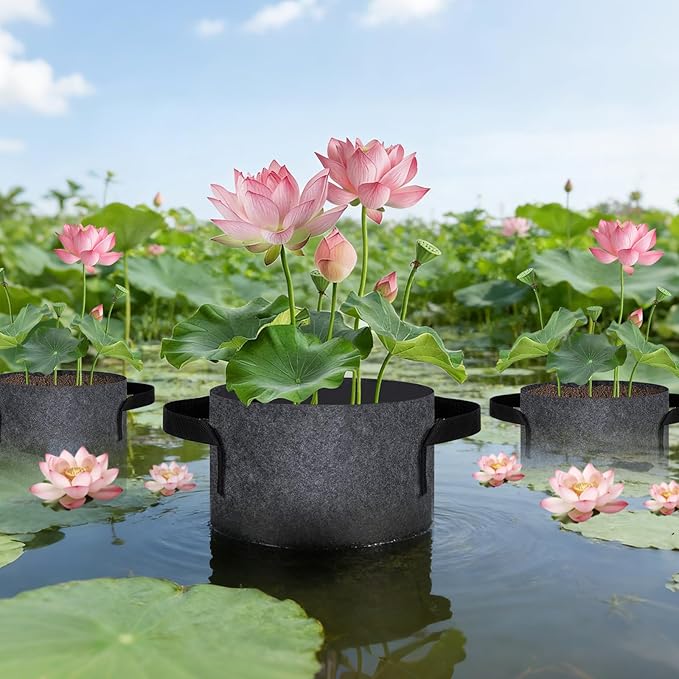 24 Pack 1 Gallon Aquatic Plant Pots, Reusable Fabric Aquatic Plant Baskets, Breathable Pond Plant Grow Bags with Handles for Water Lily, Lotus, Bog Plants, Aquatic Flowers