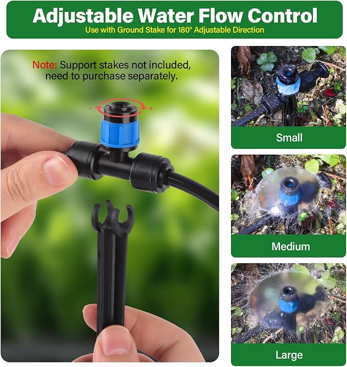 Kalolary 30Pcs Push-to-Fit Drip Irrigation Emitters for 1/4" Tubing, Adjustable 360 Degree Vortex Drip Emitters Irrigation Dripper Sprinklers with 6PCS End Plugs for Garden Irrigation System(Blue)