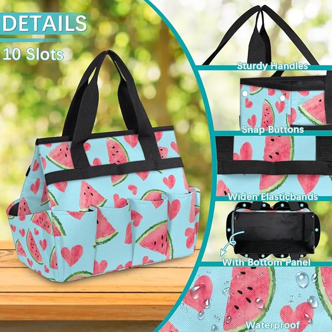 Garden Tool Bag Organizer Garden Tote Bag with Pockets Watermelon Heart Tool Storage Organizer Gardening Tool Kit Holder 13" x 6.8" x 2.8"