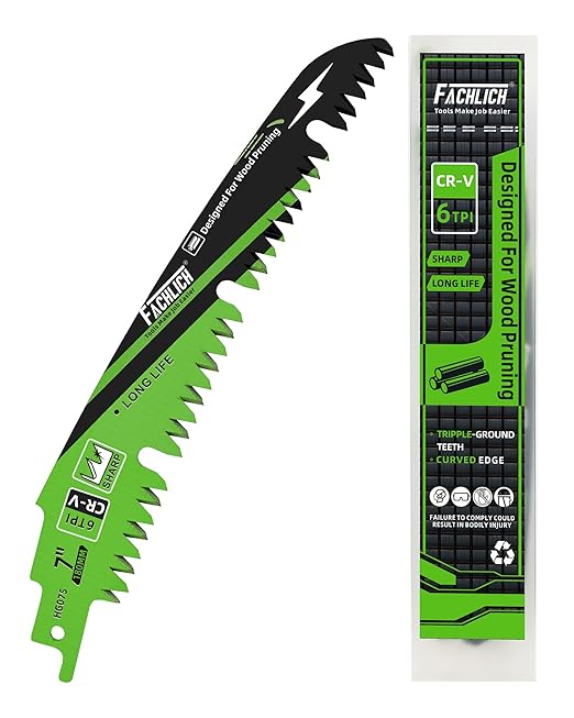 7-Inch Pruning Blades for Wood - Reciprocating Saw Blades Set, FACHLICH Arc Cutting Edge 6TPI Saw Blades for Tree Pruning, Wood Cutting(1 Pack)