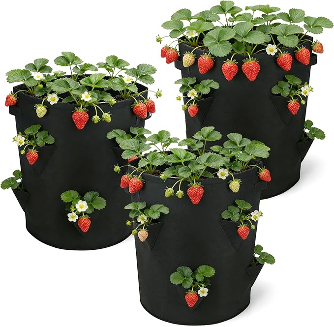10 Gallon Strawberry Grow Bags Fabric Plant Pots Gardening Bags for Plant Nursery Bag Tomato Strawberry Vegetable Planting Bag