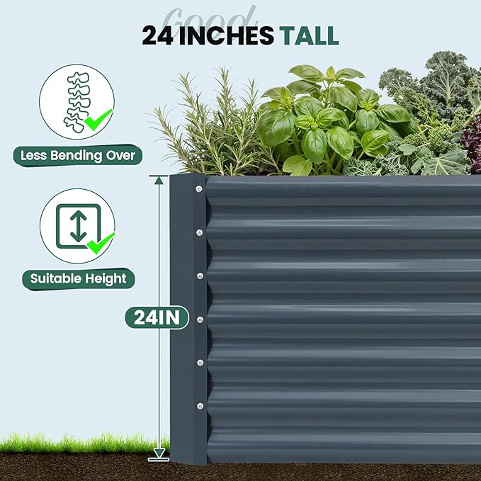 G GOOD GAIN 6x3x2 ft Galvanized Raised Garden Bed Kit, Large Metal Planter Box Outdoor for Vegetables, Flowers, Herbs, 24" Tall 269 Gallon Capacity Deep Root Design, Grey