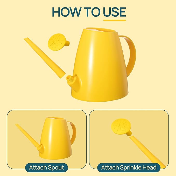 Modern 1.8 Liter Plastic Watering Can with Detachable Spout and Sprinkler Head, Designed for Controlled Pouring and Easy Handling, Yellow