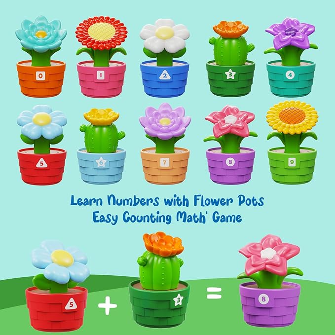 Marlrin Montessori Flower Garden Building Toy for Toddlers, Kids Gardening Set with Watering Can, Shovel, Rake, Shape & Color Sensory Toys, Toddler Outdoor Toys,Preschool Gift for Baby Girls Boys