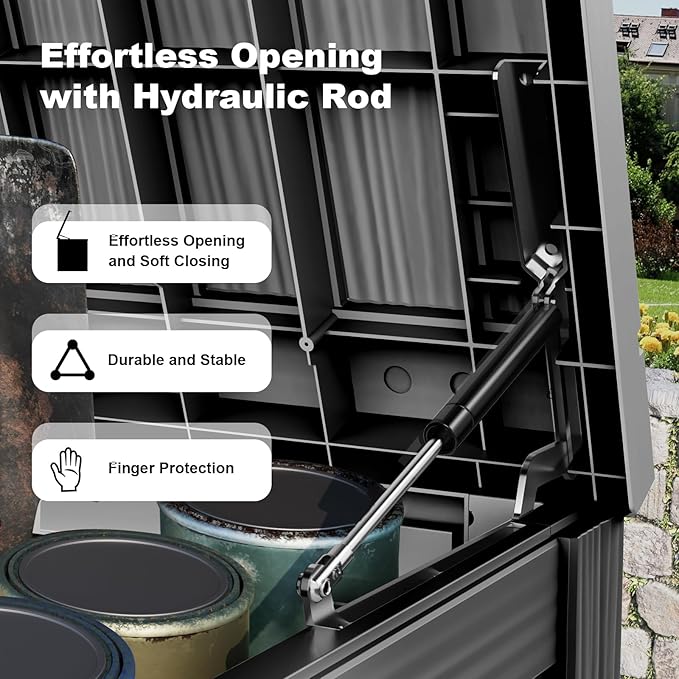 Outdoor Waterproof Resin Storage Deck Box Lockable Outside Bench UV Resistant Bin Patio Porch Furniture Pool Float Garden Tool Cushion (Black, 200 Gallon)