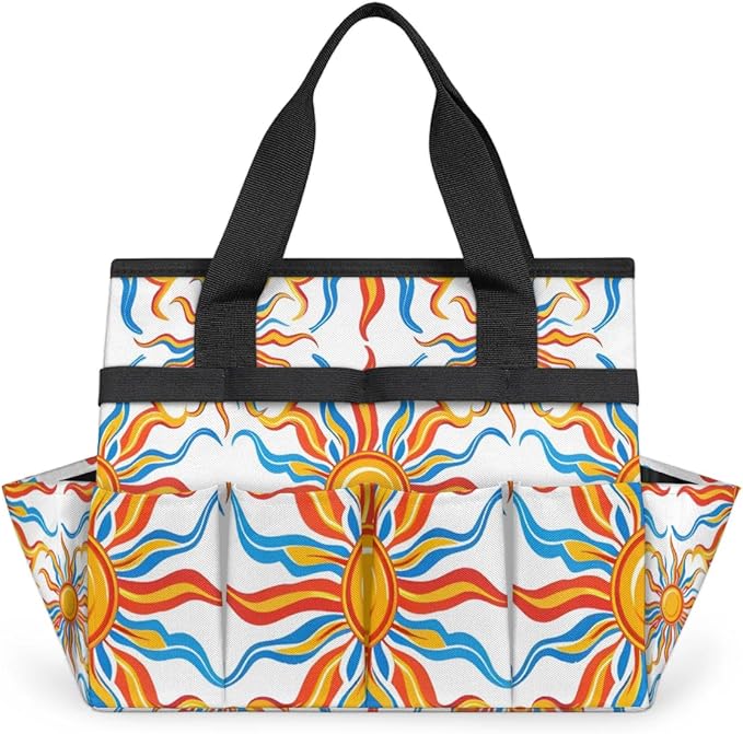 Garden Tool Bag Organizer Garden Tote Bag with Pockets Fire Sun Tool Storage Organizer Gardening Tool Kit Holder 13" x 6.8" x 2.8"