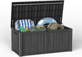 150 Gallon Outdoor Storage Deck Box Waterproof Resin Lockable Outside Bench Porch Patio Furniture Pool Float Garden Tool Cushion UV Resistant Bin Black