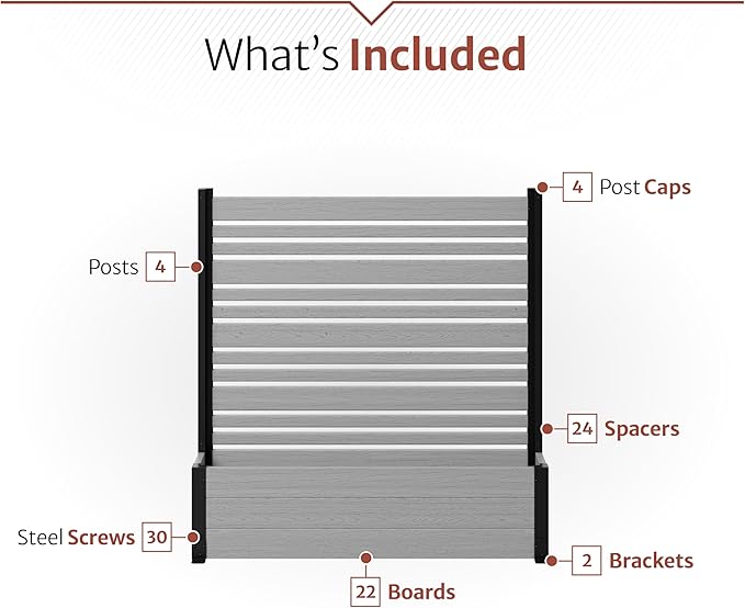 44in H x 46in W x 9.5in L (1 Screen w/Planter) Freestanding Enclo Florence Privacy Fence Screen with Planter Box, Outdoor Vinyl Privacy Screen Panel for Patio & Air Conditioner, EC18007