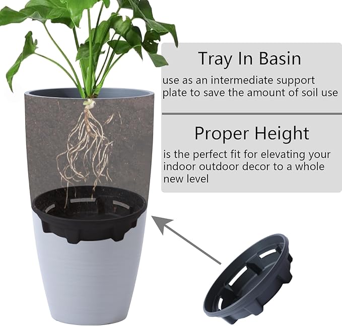 Outdoor Planters For Porch With Drainage Hole&Movable Insert Shelf Large Planters For Decorative Gray Wooden Grain Matte Finish For All House Plants Small Trees No Fading Planter 21Inch Tall Planter