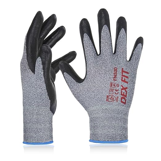 DEX FIT FN330 Nitrile Work Gloves with Grip - 3 Pairs, 3D-Comfort Fit, Thin & Lightweight, for Men & Women, Touchscreen Compatible, Durable, Breathable, Non Slip, Reusable & Washable; Grey XS (6)