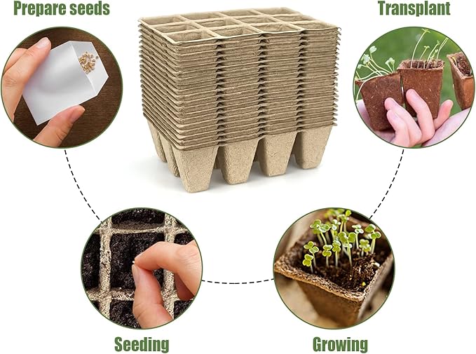 20 Pack Peat Pots, 240 Cells Biodegradable Seedling Starter Trays, Peat Pots for seedlings, Seed Starter Kit for Planting Seeds with 20 Plant Labels for Indoor Outdoor Garden