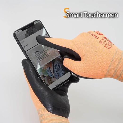 DEX FIT Nitrile Work Gloves FN330, 12 Pairs, 3D-Comfort Stretchy Fit, Firm Grip, Thin & Lightweight, Touch-Screen Compatible, Durable, Breathable & Cool, Orange XL (10)