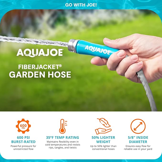 Aqua Joe AJFJH100-PRX Xtreme Fiberjacket Garden Hose, 100-Foot, Metal Fittings