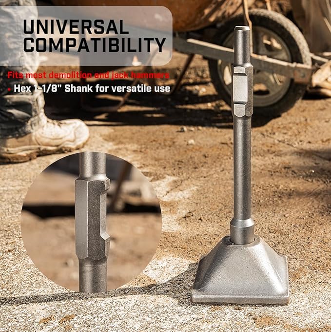 XtremepowerUS 1-1/8" Hex Tamper Shank & Plate (Tamper Shank and Plate) Chisel Dirt Compactor, Electric Jack Hammer 6 x 6 inch Compactor Plate