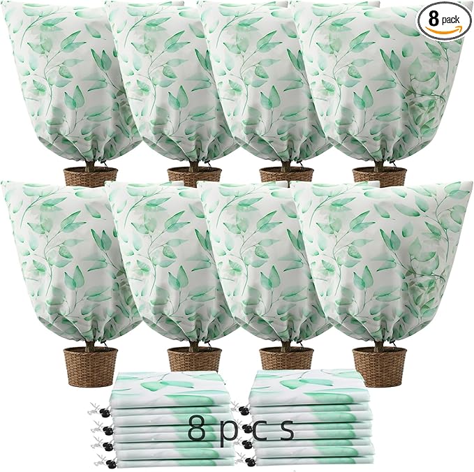 8 Pack Plant Covers Freeze Protection Winter Frost Covers with Zipper Drawstring Reusable Frost Cloth for Outdoor Winter Weather Shrubs Trees Jacket (23.6" X 40")
