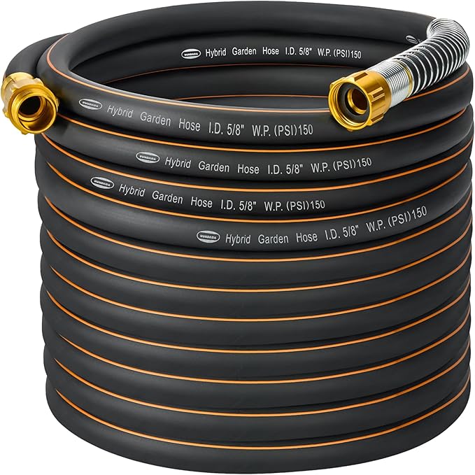 5/8 in. × 75 ft. High Flow Heavy Duty Garden Hose Flexible Hybrid Rubber Water Hose, No Memory Durable Premium Water Hose for Watering, Irrigation, Water Transfer Pump