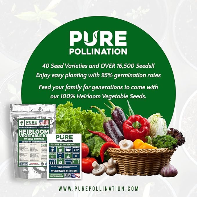 16,500 Non GMO Heirloom Vegetable Seeds Survival Garden 40 Variety Pack