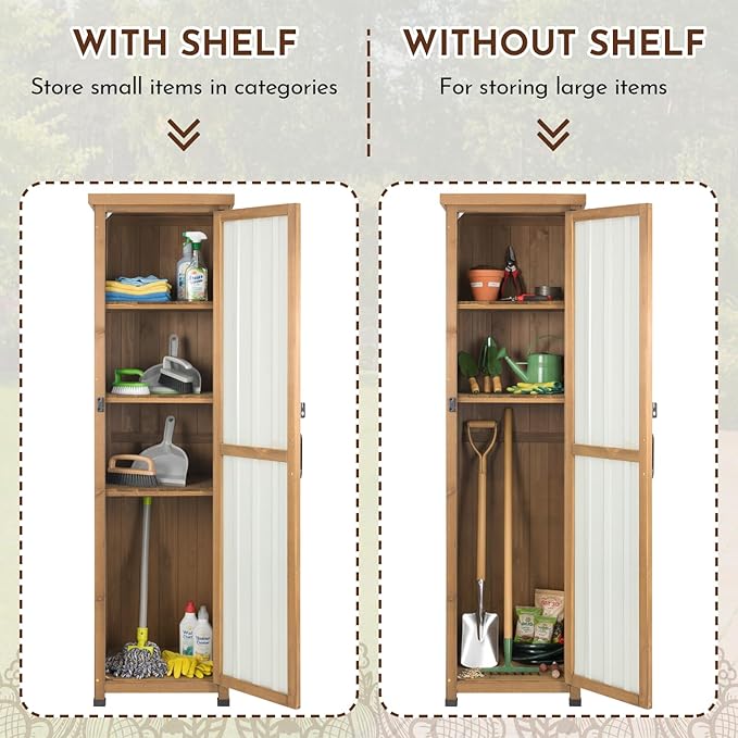 Ketive 62" Tall Outdoor Storage Cabinet, Narrow Garden Storage Cabinet with Adjustable Shelves, Slim Wood & Metal Tool Organizer for Patio, Garden, Porch, Garage or Indoor Storage
