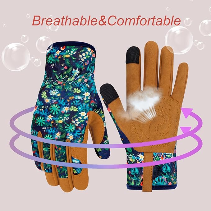 Leather Gardening Gloves for Women Thorn Proof Garden Gloves Touch Screen Working Gloves Gifts,M