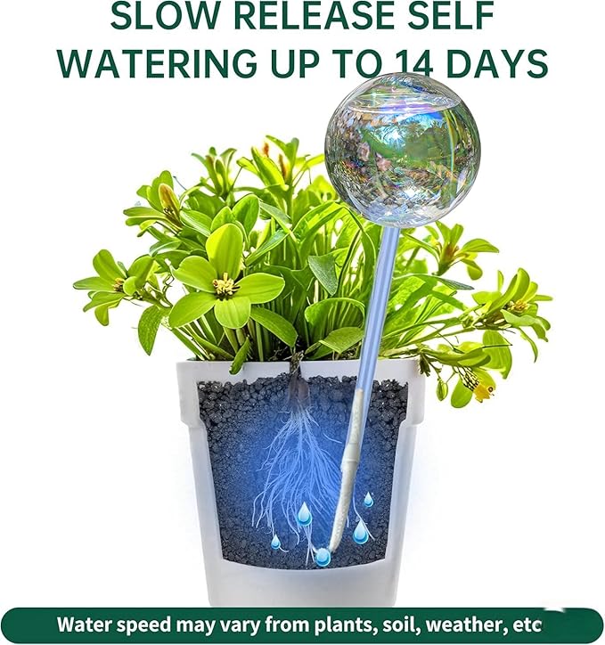2 Pack 13 oz Glass Rainbow Large Plant Watering Globes, Self Watering Planter Insert with Self Watering Wick, Automatic Watering Device for Indoor & Outdoor Plants