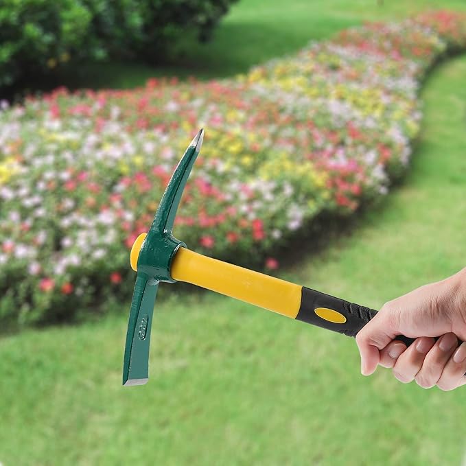 KEILEOHO 17.7 Inches Pick Mattock Hoe, Forged Weeding Garden Pick Axe with Rubber Handle, Weeding Mattock Hoe for Gardening, Loosening Soil, Camping, Planting Vegetables and Fruits