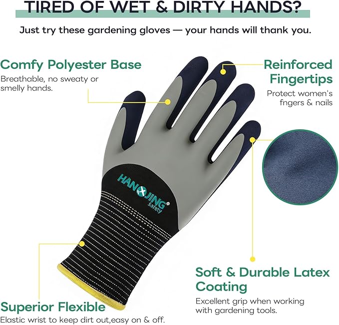 Gardening Gloves, Waterproof Thorn Proof, Flexible Latex Non-Slip, Women Men Rose Pruning Outdoor Work, 1 Pair (Grey White, M)