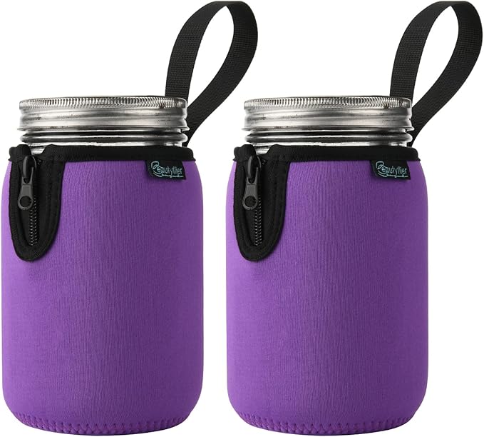 Beautyflier Mason Jars 32oz Wide Mouth Sleeve Regular Mouth Mason Jars Insulators Drinking Glass Coolers Sprouting Jars Blackout Sleeve (Purple)