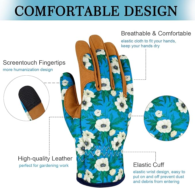 Leather Gardening Gloves for Women Thorn Proof Garden Gloves Touch Screen Working Gloves Gifts