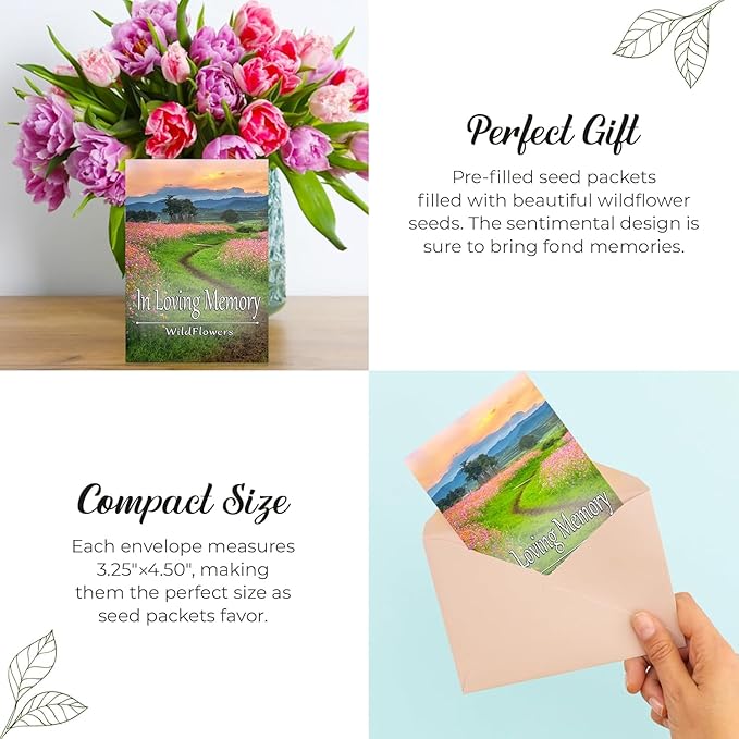Pack of 25 Pre-Filled Seed Mix Packet Wildflowers Plant for Funerals, Memorial Services in Loving Memory Flower Path Also Serves Thank You Celebration of Life Favors Plant Seeds Year-Round