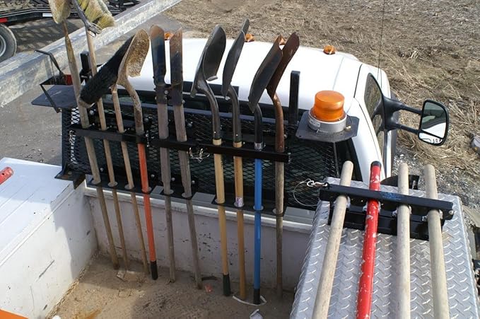 LockJaw Heavy Duty Steel 2 Hole Shovel Holder for Truck Beds - 2 Slot Garden Tool Storage for Long-Handled Tools - Commercial Grade Truck Accessories for Trailers and Garages (1 Clamp & Bracket)D2B