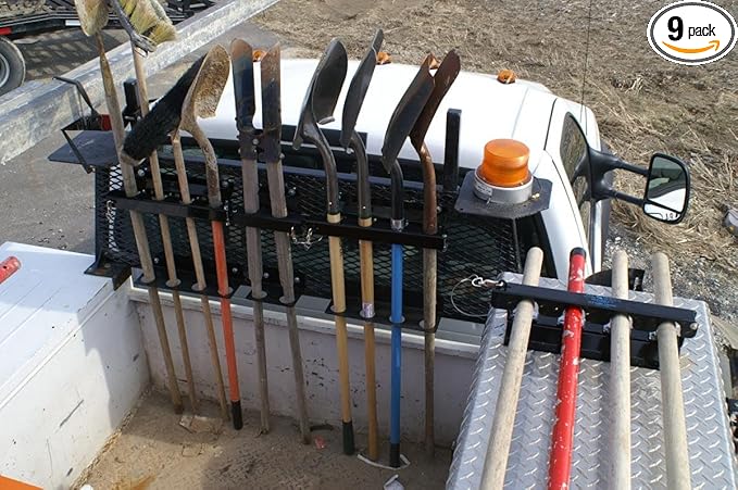 LockJaw Heavy Duty Steel 4 Hole Shovel Holder for Truck Beds - 4 Slot Garden Tool Storage for Long-Handled Tools - Commercial Grade Truck Accessories for Trailers and Garages (1 Clamp & Bracket)D4B