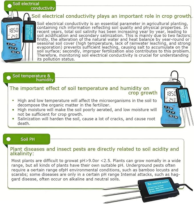 High Accuracy Digital Sensitive Soil Fertility Test,7 in 1 Soil Tester, Nitrogen,Phosphorus,Potassium Npk Tester,Ph Moisture, Nutrient Conductivity, Ec Meter