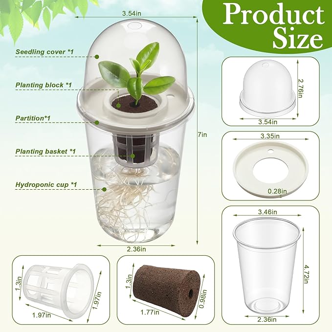 12 Pack 3.54 in Clear Hydroponic Nursery Kit with Humidity Dome Transparent Plant Starter Hydroponic Pots for Seed Starting Gardening Flower Plant Pots Germination Nursery Pot