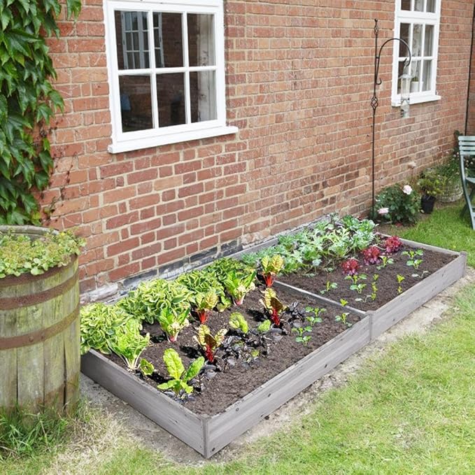 Topeakmart 92.5 x 47.5 x 10in Horticulture Raised Garden Bed 8×4ft Wooden Planting Box in Garden Backyard/Outdoor Use, Gray