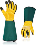 Vgo... Men's Extra-Long Leather Gardening Gloves, Gauntlet with Adjustable Cuff, Puncture & Thorn Proof, Touchscreen (CA7472)