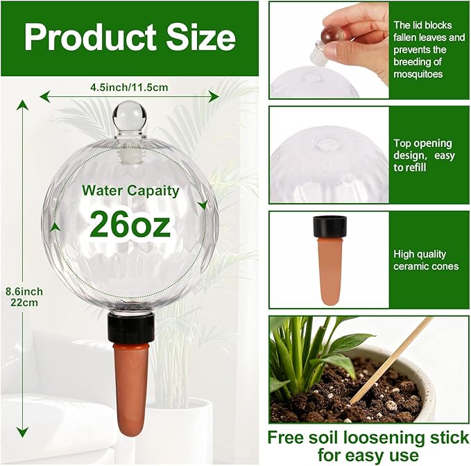 26oz Extra Large Plant Watering Globes, Self Watering Bulbs and Water Globes for Indoor Outdoor Potted Plants, Vacation Watering While Away 4-Pack