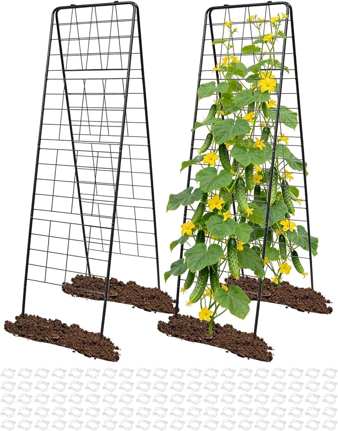 2 Pcs 60"x16.2" Heavy Duty Steel A-Frame Garden Trellis for Climbing Plants – Rust-Proof Metal Trellis with Hardware Cloth, Perfect for Raised Beds,Cucumbers,Tomatoes & Outdoor Vines (Black)