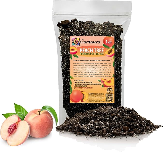 GARDENERA Premium Peach Potting Soil Mix - Perfect Balance of Nutrients, Drainage, and Aeration for Thriving Peach Trees - 1 QUARTS
